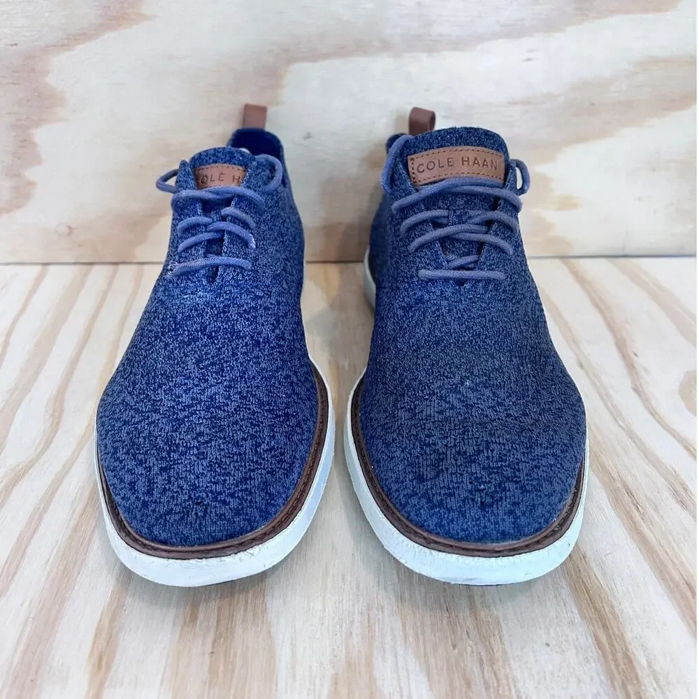 Cole Haan Dark Blue Knit Derby Sneakers with Brown Trim